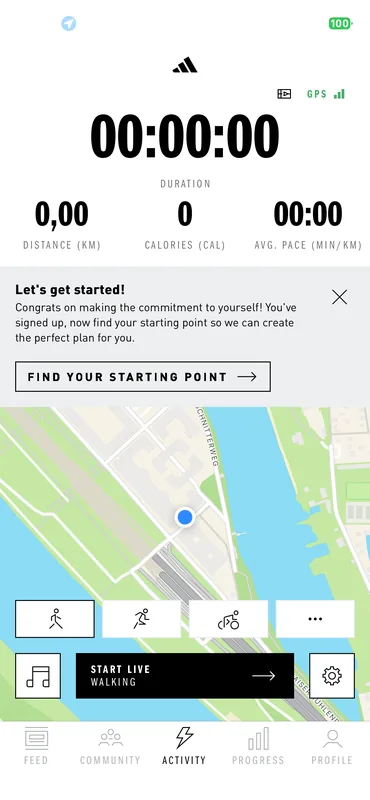 Live run tracking with GPS map, distance, and pace