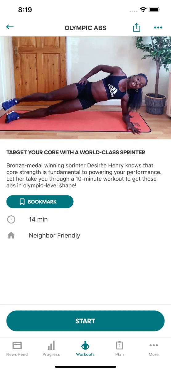 adidas Training workouts home screen
